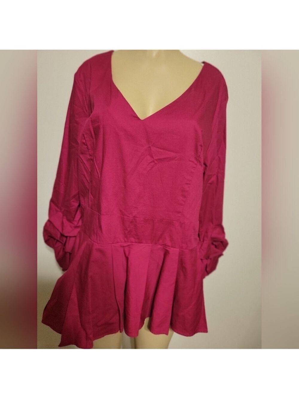 Ashley Stewart Red Sangria  Ruffled Sleeve Top Size 18